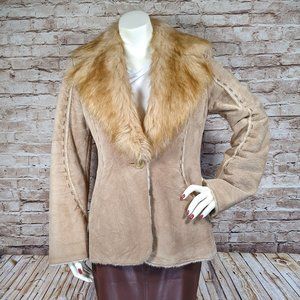 Vintage Guess Genuine Leather Suede Shearling Faux Fur Jacket Coat Size S/M